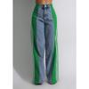 New Women's Patchwork Three-Stripe Wide Leg Jeans, Fashion Denim Straight Leg Stretch Pants for Casual Wear