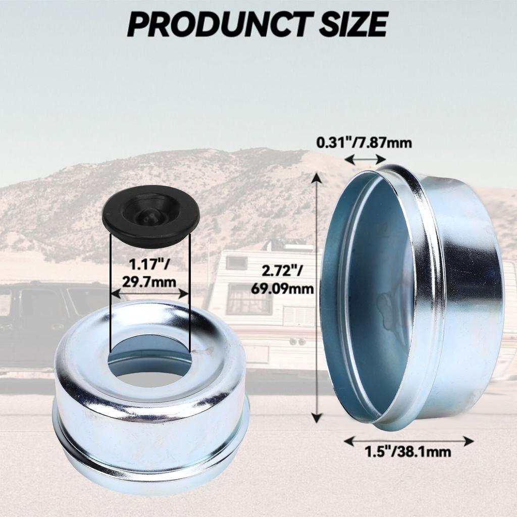 4PCS 2.72 Inch Trailer Hub Cap Trailer Axle Bearing Dust Cap Cup Grease Cover with 4 Rubber Plugs Replacement for Dexter EZ Lube 7000-8000 Lb Hub