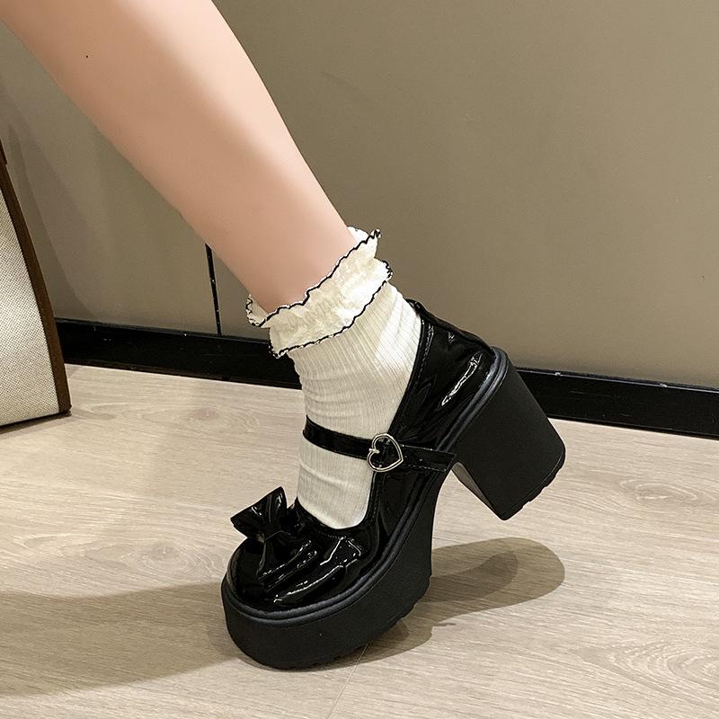 Mary Jane Small Leather Shoes, Sweet and Cool Bow High Heels, Women's Spring and Autumn 2025 Explosion, One-word Buckle Jk Cute Single Shoes