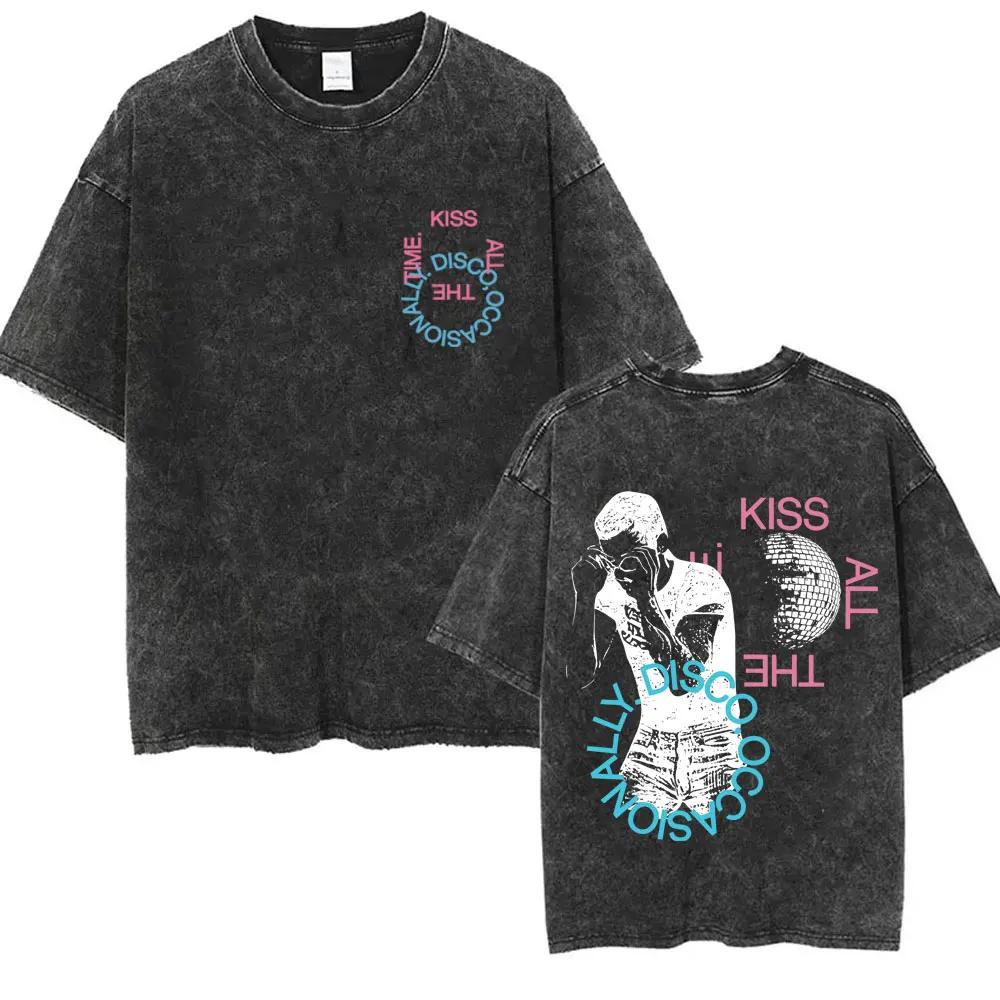 Kiss All The Time Disco Occasionally Washed Tshirt Unisex Women Hip Hop Fashion Oversized Streetwear Unisex Vintage Casual Tshirt