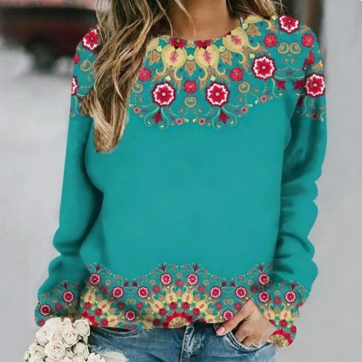 

Винтажные женские футболки с геометрическим принтом, красочные футболки в этническом стиле с цветами, с длинным рукавом, осенний повседневный топ XXXL