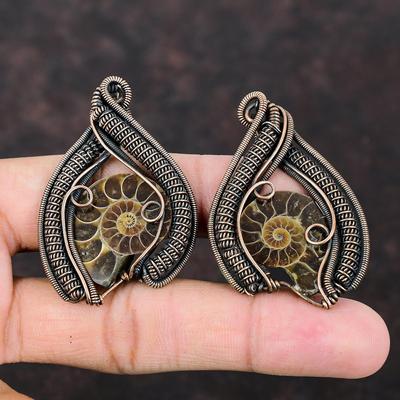 Ammonit Fossil Kupfer Ohrring Kupferdraht umwickelte Ohrringe Zierlicher Edelstein Handgemachter Ohrring Einzigartiges Kupferdesign Schmuck Ohrringe für Frauen