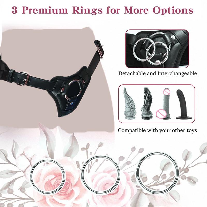 Strapon Dildo Harness Woman for Sex Toy Leather Pants for Female Pegging Dildo with 2 Size Metal O-Rings Anal Play
