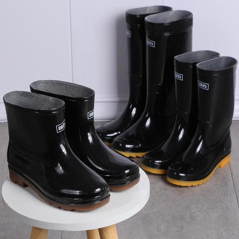Labor Insurance Round Head Black 807 Men's Pull-back Rain Shoes, Tall Pvc Non-slip Beef Tendon Sole Pull-back Rain Boots