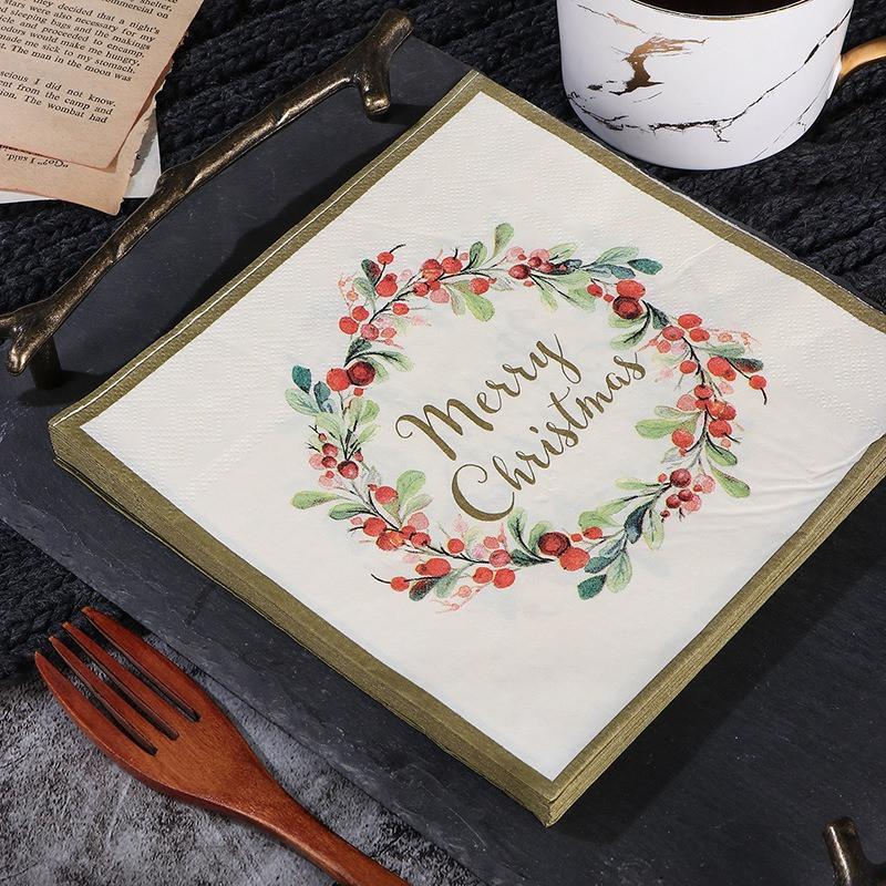 20Pcs/pack Christmas Series Printed Paper Disposable Table Dinner Napkin Tissues Xmas Party Decoration