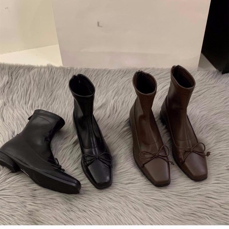 Fashion Block Heel Square Toe Black Women's Shoes 2025 New Autumn and Winter Booties