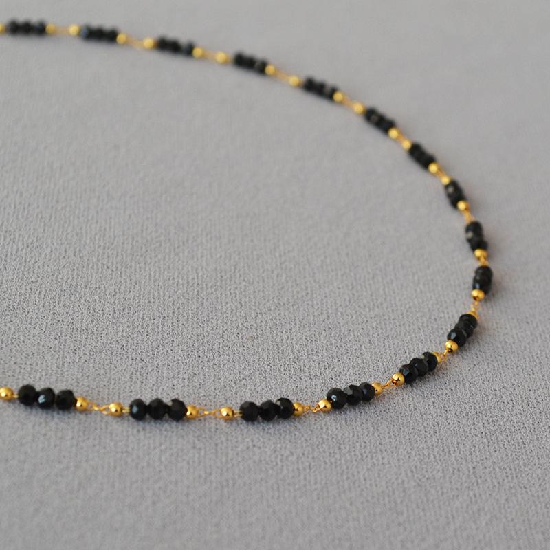 French Retro Black Spinel Beaded Choker Necklace