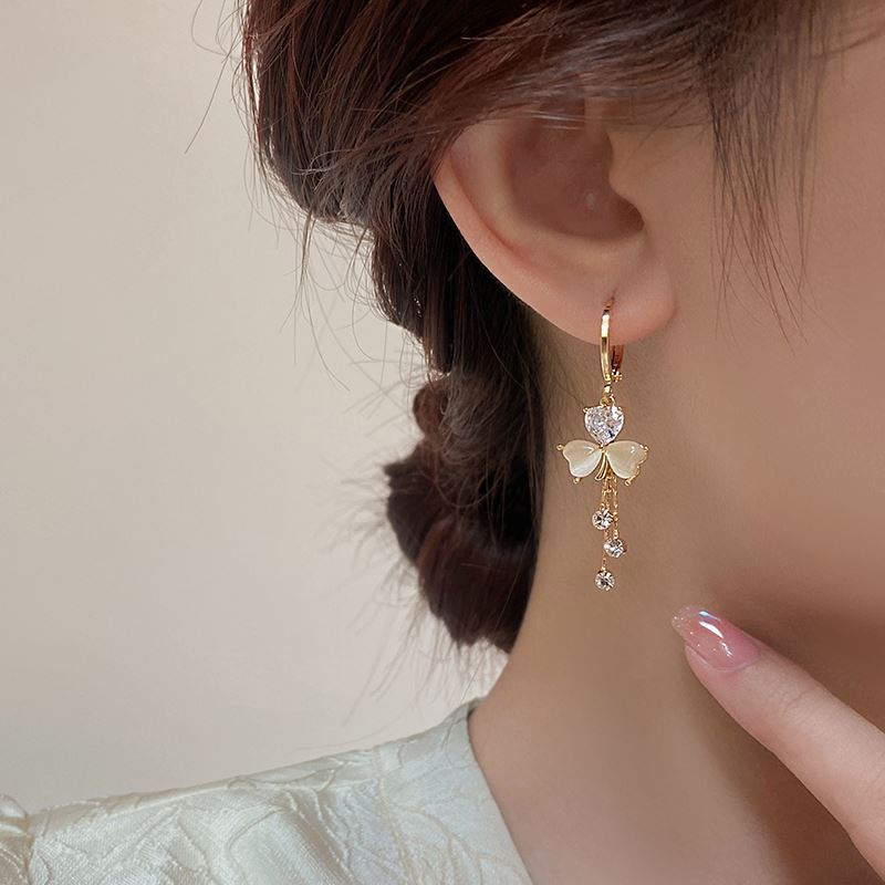 Trendy Gold Color Clover Tassel Earrings for Women Bridal Wedding Jewelry Tassel Drop Dangle Earring Engagement Gifts