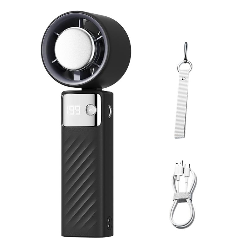 Handheld Pocket Fan USB Rechargeable LED Digtal Display Fan with Strong Airflows Cooling Device for Hot Weather
