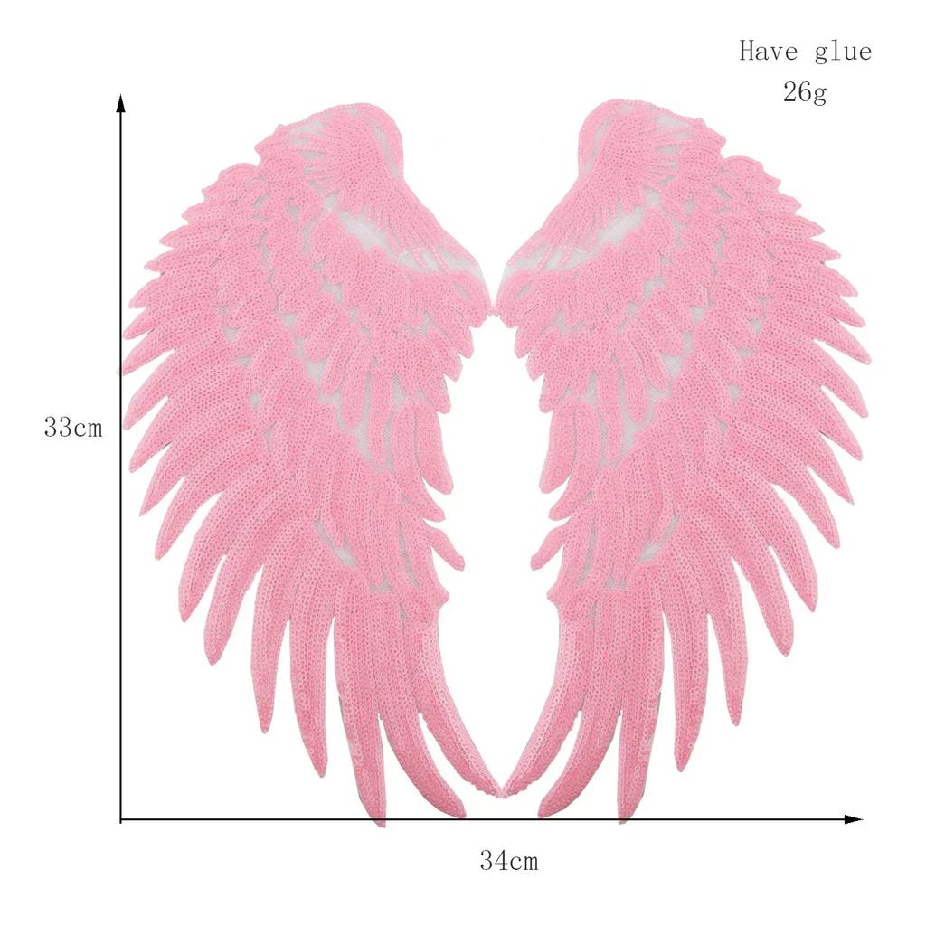 1 para duża naszywka ze skrzydełkami cekinowymi naszywki z cekinowymi skrzydłami anioła naszywki do naszywania na ubrania naszywka z piórkiem na T-shirt sukienkę bluzy