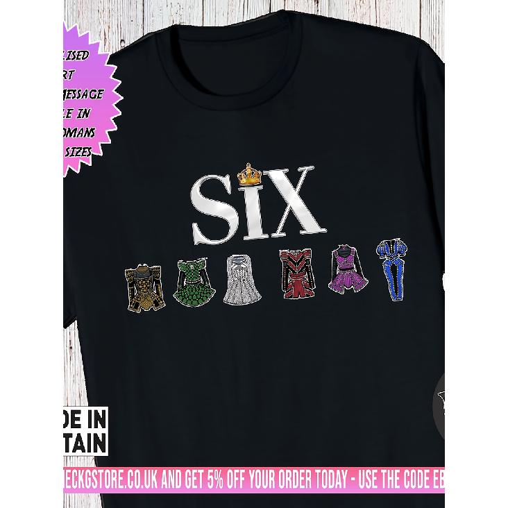 Men  Six the Musical T-Shirt - West End & Broadway Theatre Gift Suitable for Musical Theatre Fans, Iconic Print, Casual Round Neck Tee for Concerts, S