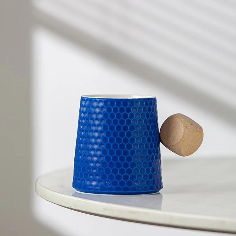 

350ml Water Cube Texture Tea Cup Ceramic Cup, Creative Honeycomb shaped Water Cup, Morandi Colorful Festival Gift Coffee Cup 350ml