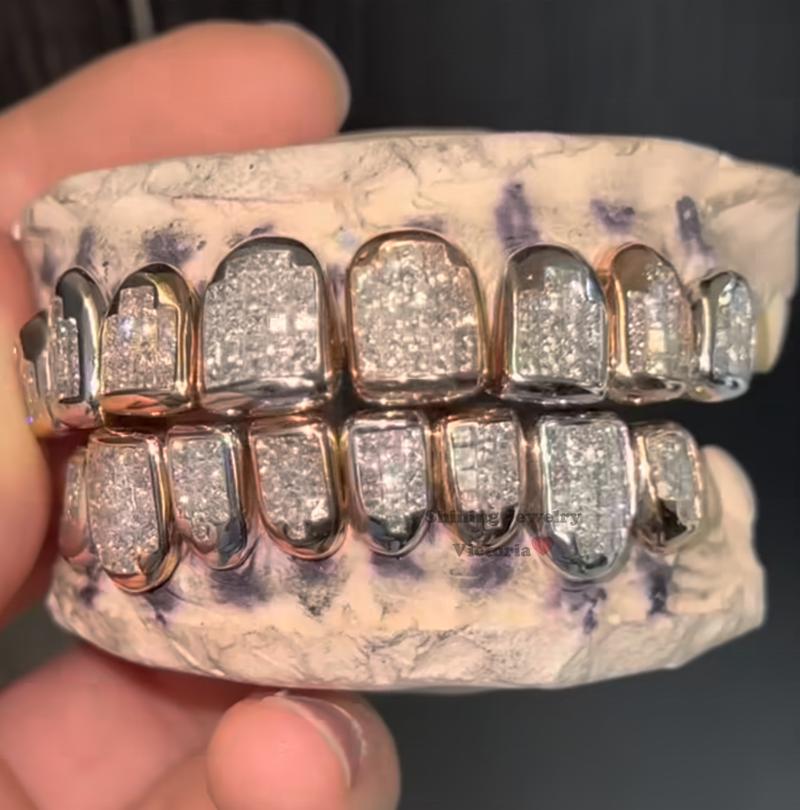 Top 6 Bottom 6 Hop Hop Iced Out VVS Invisible Setting Princess Cut Custom VVS Moissanite Diamond Grillz