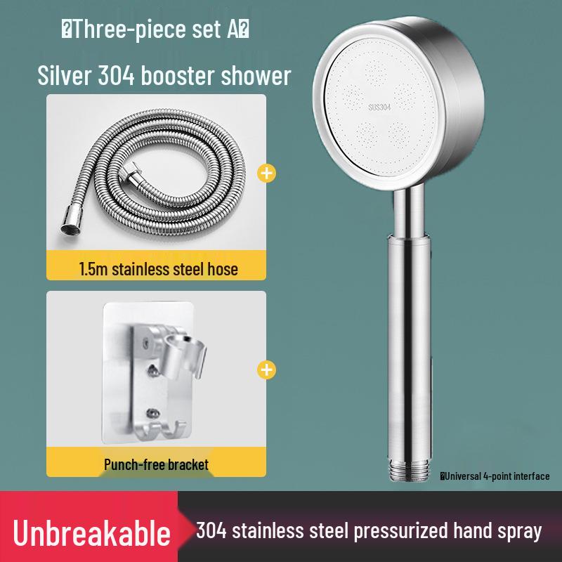 304 Stainless Steel Handheld Shower Head Set with Booster Hose