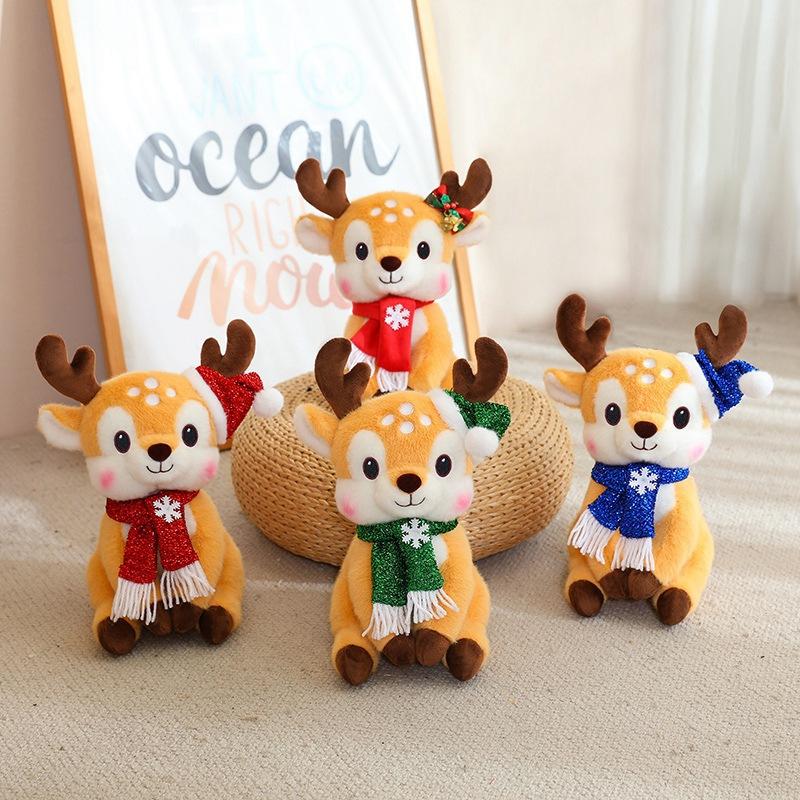 Latest Christmas Scarf Deer Doll Pillow Kawaii Stuffed Plush Toy Doll Cartoon Anime Cute Children's Birthday Gift Fun Doll