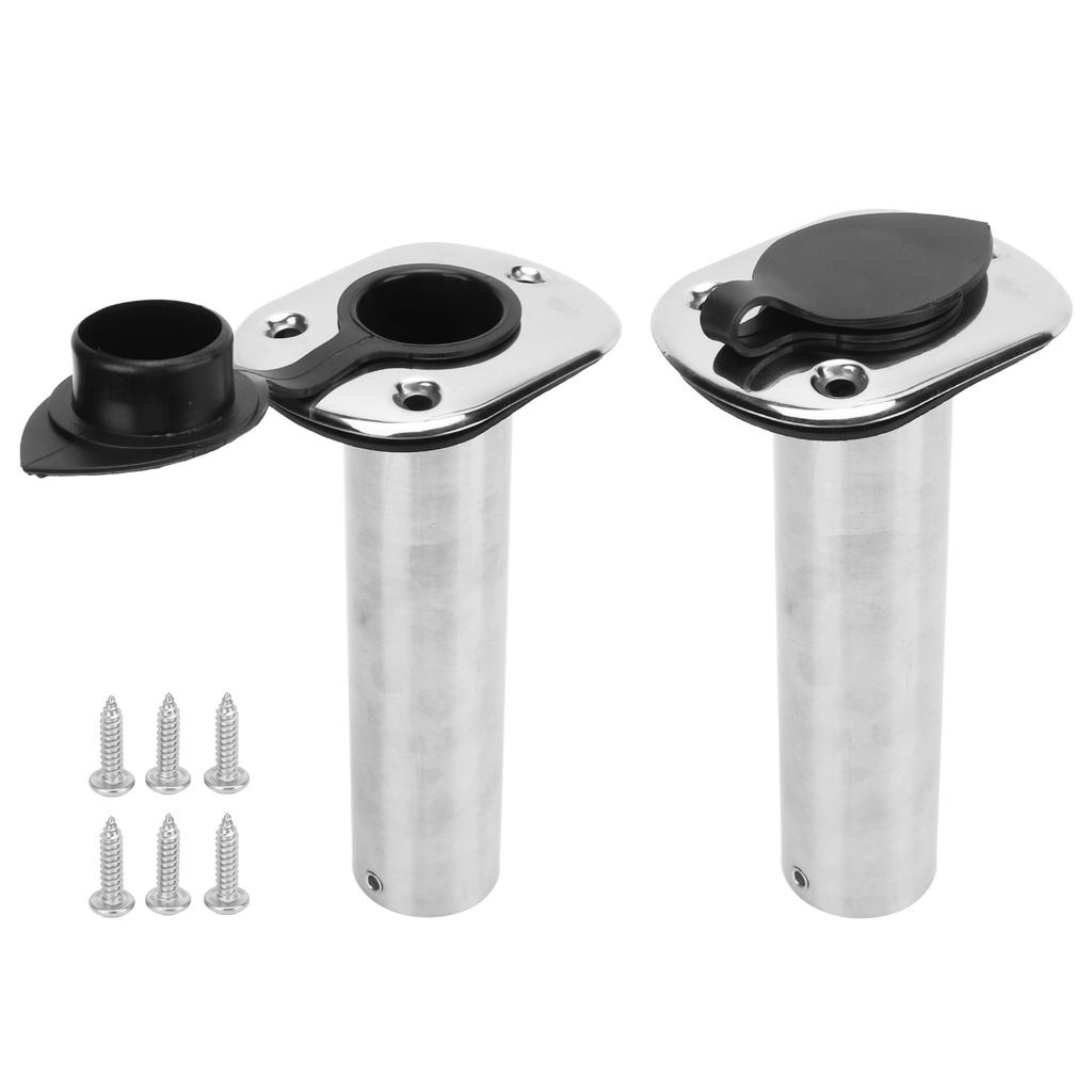 2pcs Boat Fishing Rod Holder 8.5in 316 Stainless Steel UV PVC Liner 90 Degrees  Flange Flush Mount for Yacht