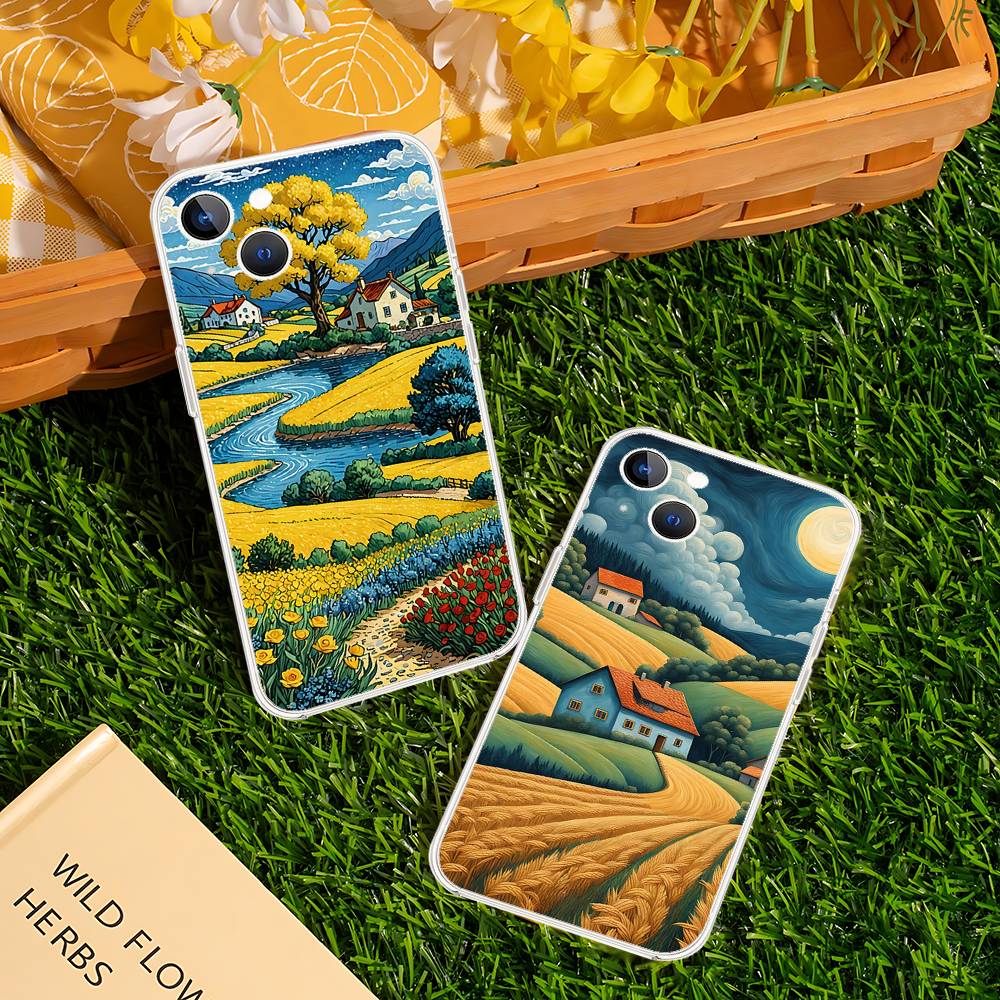 Rural Scenery Wheat Field Art Phone Case For IPhone 17 16 15 14 Plus 13 12 11 Pro Max Phone Back Cover Transparent Shockproof Co