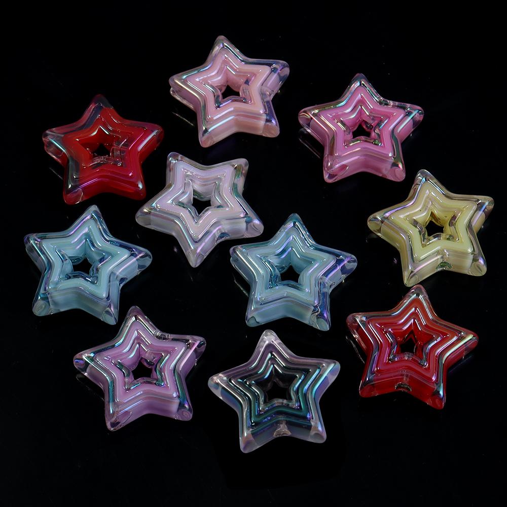 10pcs Acrylic Star Beads Plated Color Hollow Loose Spacer Bead For Jewelry Making DIY Necklace Bracelet Phone Key Chain Supplies
