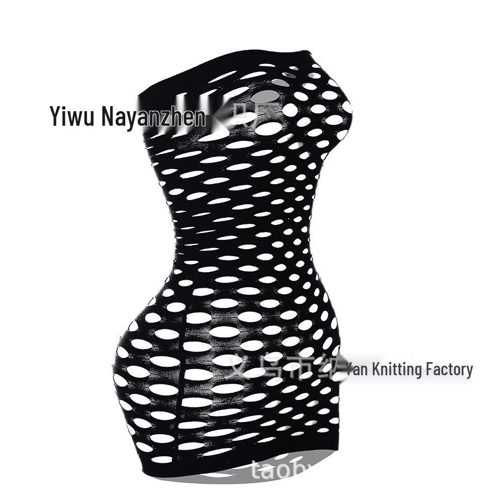 European & American Strapless Fishnet Bodysuit - Sexy, Transparent, and Hollow Out Design (W095)