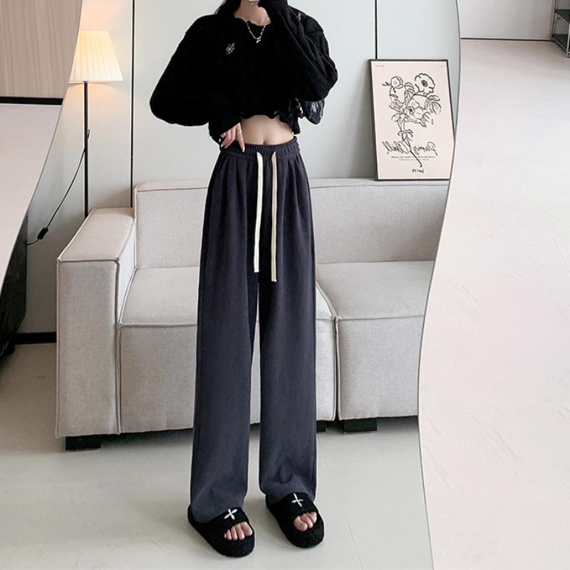 European Cotton Wool Wide-leg Pants for Women's Fall Latest High-waist Loose Straight-leg Pants Slim and Casual Floor Trousers