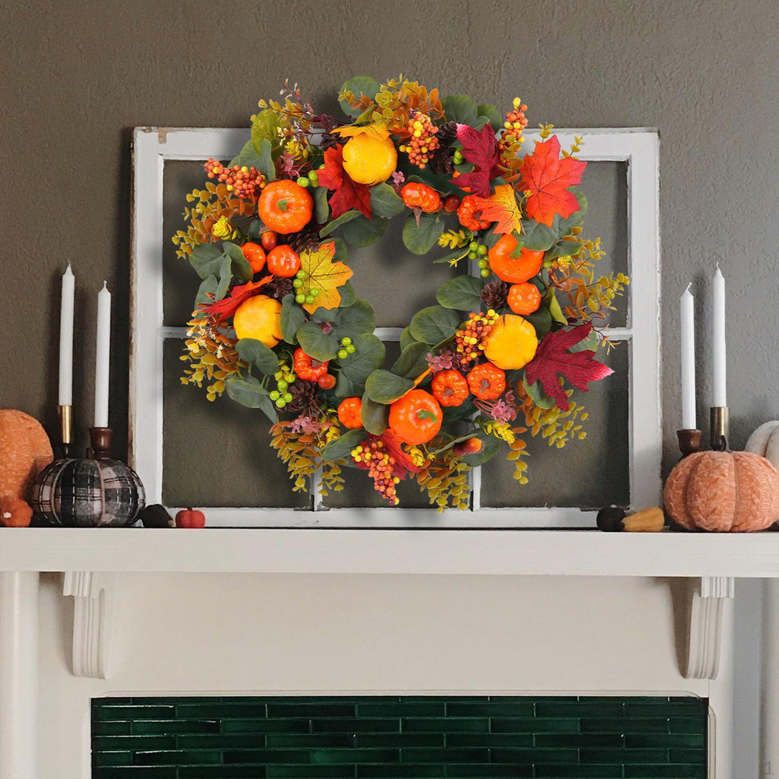 

Front Door Fall Wreath,Harvest Wreath Office 50cm Artificial Pumpkins Eucalyptus