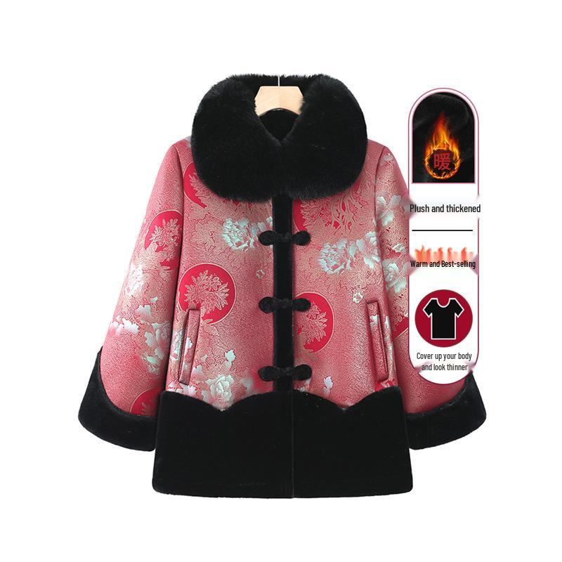 Omas Samt-Baumwolljacke für Damen - Wintermantel für ältere Damen