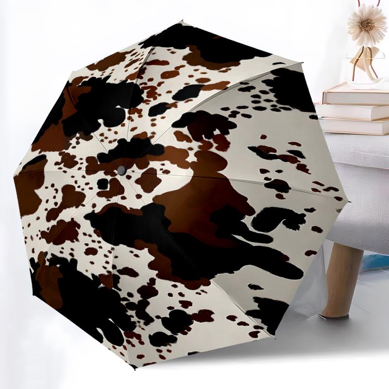 1 pièce Parapluie Automatique Robuste à 8 Baleines, Parapluie Vintage à Imprimé Vache, Imprimé Numérique, Parapluie Pliable pour Utilisation Extérieure en Déplacement
