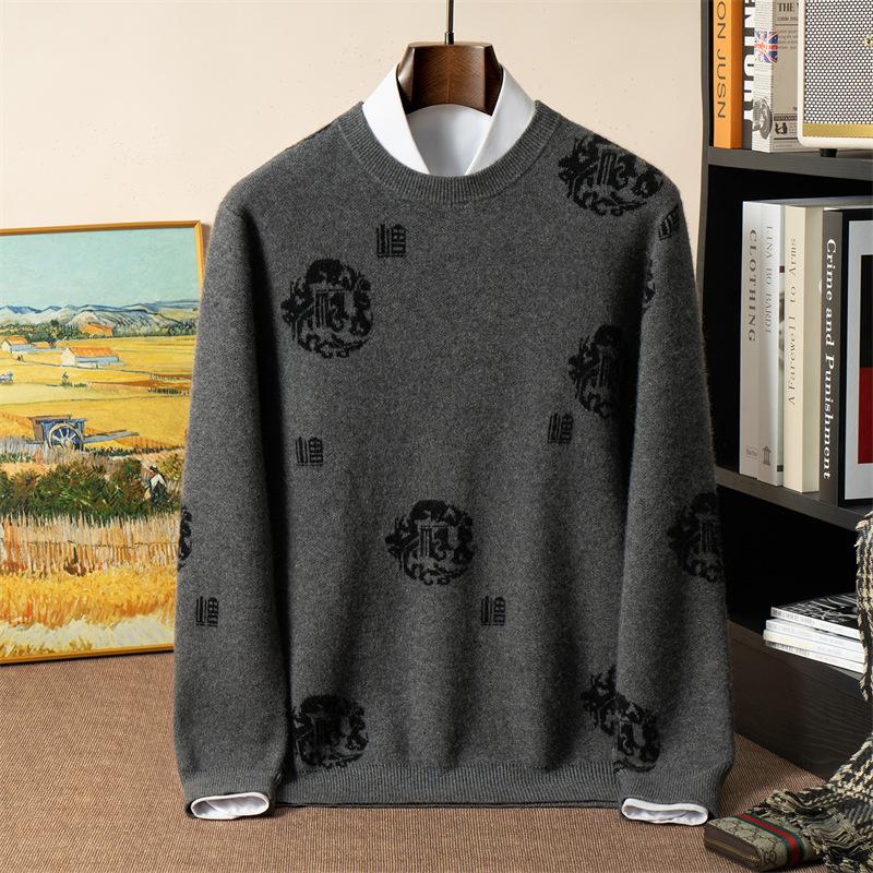 Crew neck four flat air layer thickened cashmere sweater men s loose sweater cashmere knitting S