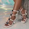 2025 Summer Fashion Hollow Out Narrow Band Ankle Strap Women Sandals Elegant Peep Toe Stripper Heels CRYSTAL CHAIN Shoe