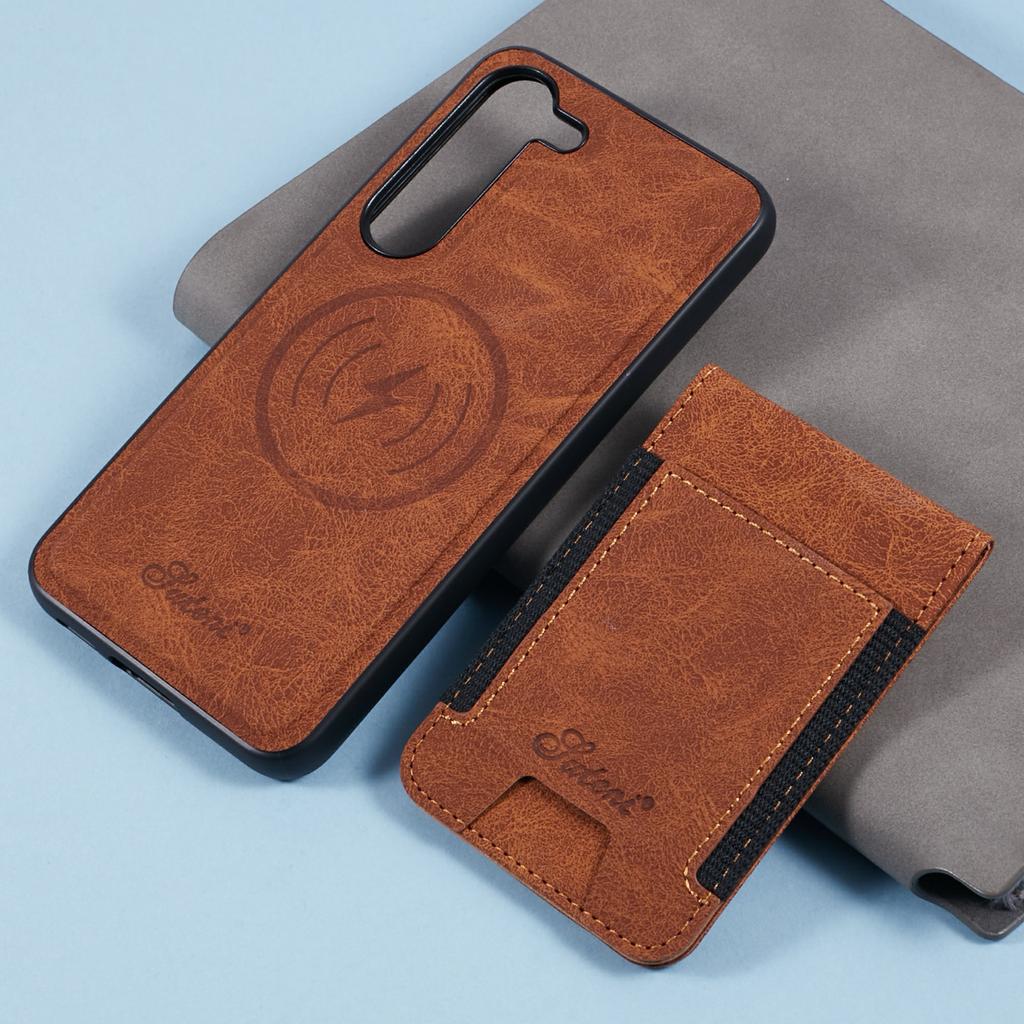 SUTENI H17 For Samsung Galaxy S23 Magnetic Case Card Slots PU+TPU Kickstand Phone Cover