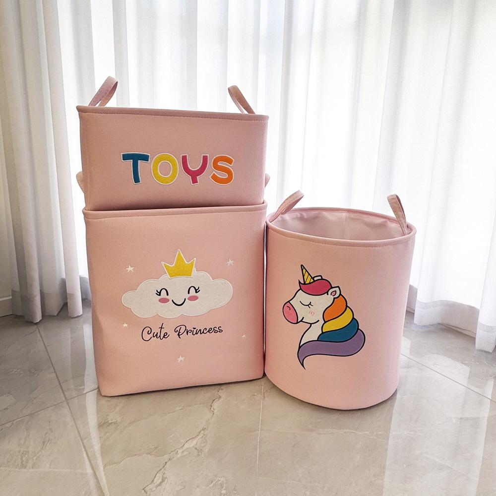 Pink Embroidered Three-Layer Fabric Basket: Toy Storage, Laundry Hamper, Desktop Organizer