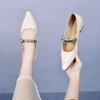 Pointed Mary Jane Shoes Women's Spring New One-word Buckle Rhinestone Shallow Mouth Simple Temperament Flat Shoes