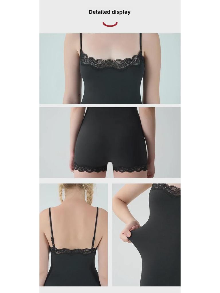 Sexy European & American Lace Slim Backless Jumpsuit with Adjustable Straps and Breathable Hip-Lifting Design