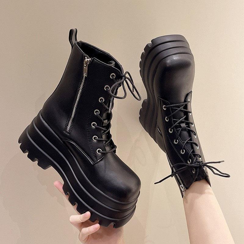 

Real soft leather cos shoes increase height and show legs thin platform shoes 9cm British style 2025 new short boots short Martin boots tide 35