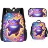 Gengar Pokmon Backpack Set Kids - 3 Piece School Bag With Shoulder Pencil Case Waterproof Cute Design