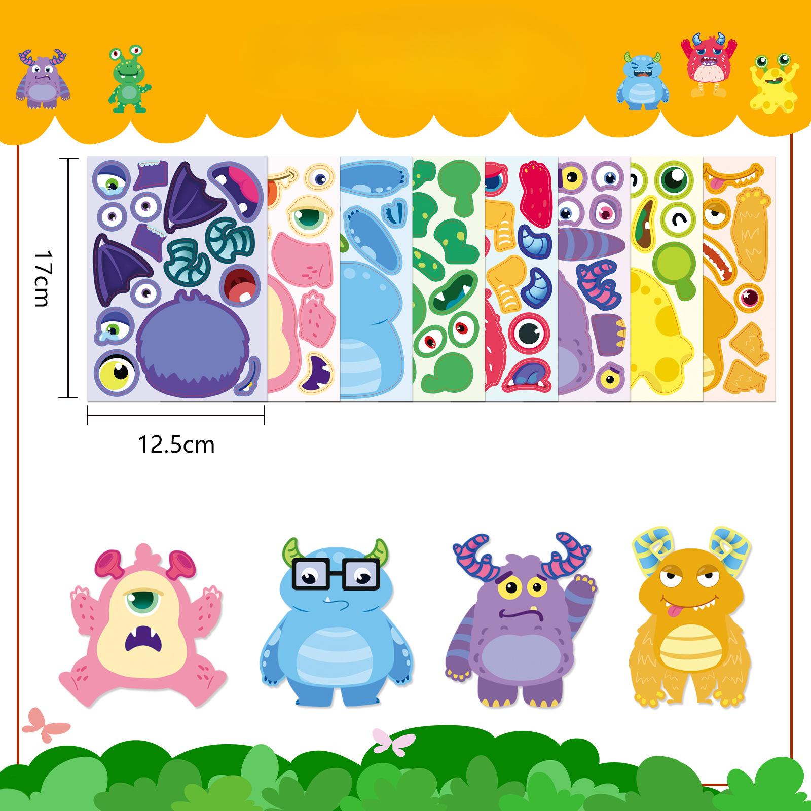 

8 штук/набор наклеек-граффити для изменения лица маленького монстра, личность, сделай лицо, пазл, сделай сам, наклейки-пазлы