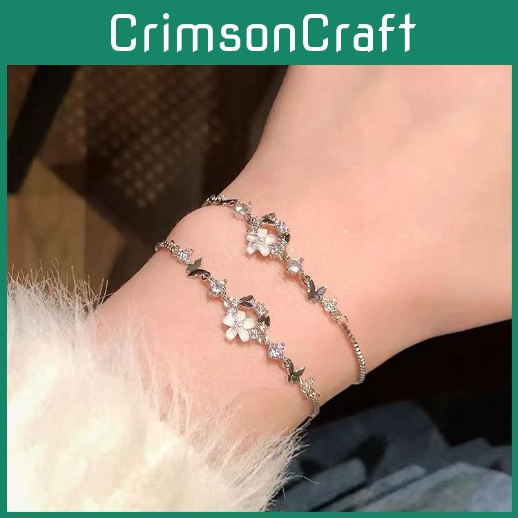 Fashionable Womens Silver Bracelet With Beautiful Floral And Butterfly Design