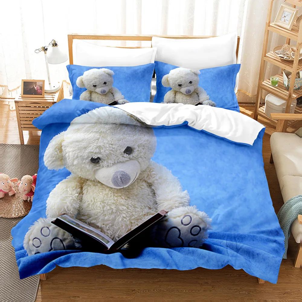 Roztomilý povlak na přikrývku s 3D potiskem medvěda se sadou povlaků na polštáře, ložní soupravy s polárním medvědem, povlak na přikrývku, ložní souprava s divokými zvířaty, velikost Queen
