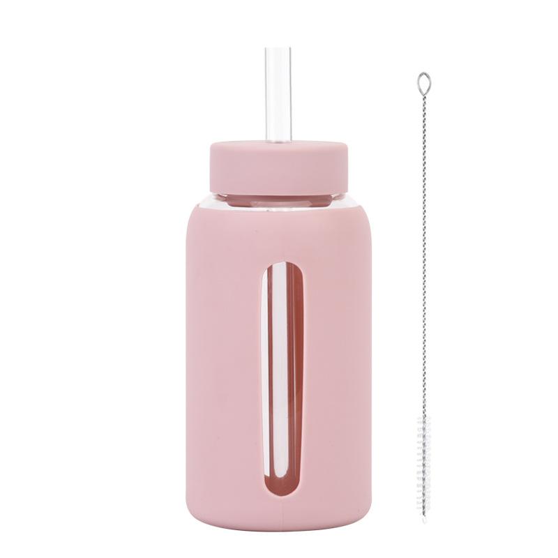 600Ml Silicone Sleeve Borosilicate Glass Water Cup With Straw Can Suck Pearls Portable Outdoor Cup