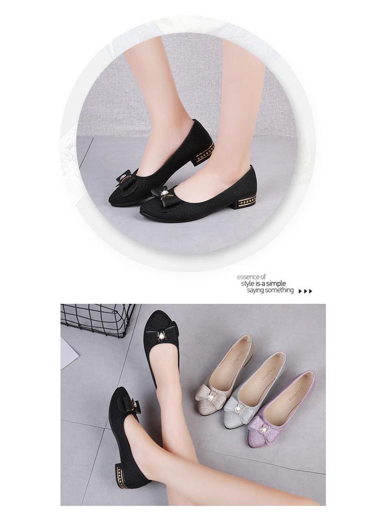 Women's Summer Suede Bow Low-Heel Rhinestone Casual Shoes