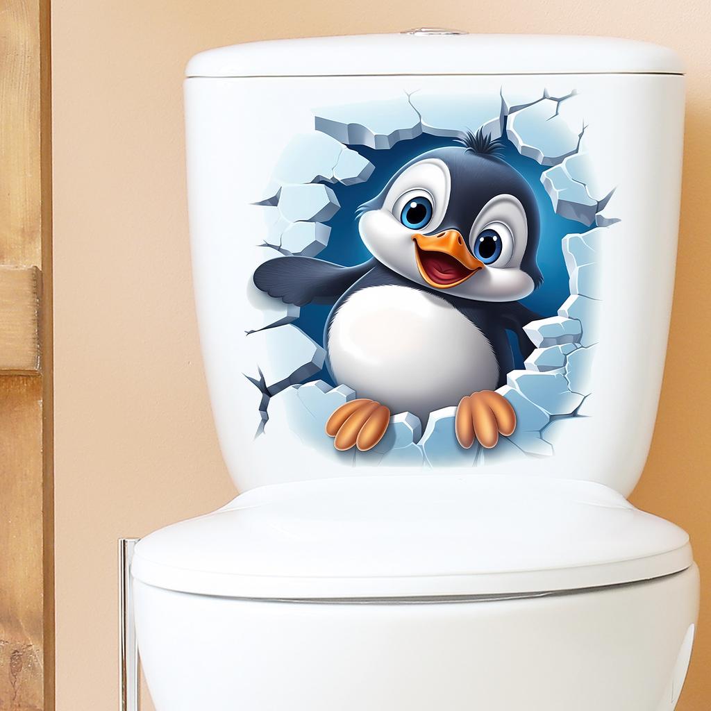 Süßer 3D durchbrechender Wand-Entenküken-Toilettenaufkleber Selbstklebend Abnehmbar Wasserdicht für Badezimmer Heimdekoration