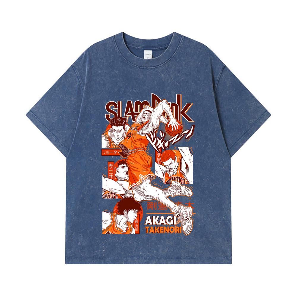 275 GSM Washed T-shirts 100% Cotton Slam Dunk V1 Akagi Print Unisex Heavy Cotton T Shirt