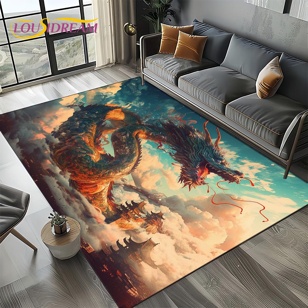 Chinese Style Dreamy Dragon Cartoon Carpet Rug for Living Room Bedroom Home Sofa Decoration,Kid Area Rug Non-slip Floor Mat