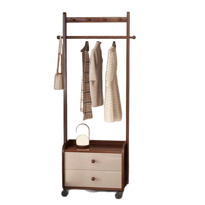 Solid Wood Bedside Table & Coat Rack with Storage Shelf – Indoor Bedroom Floor-Standing Clothes Rack