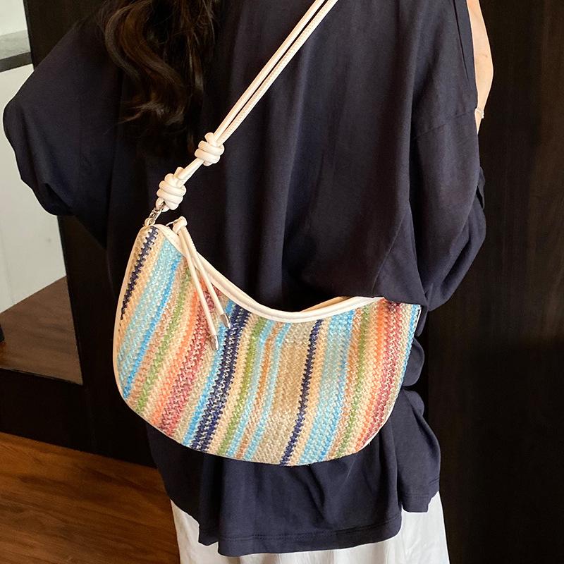 Bohemian straw bag women's summer 2025 new rainbow messenger dumpling woven bag seaside vacation beach bag