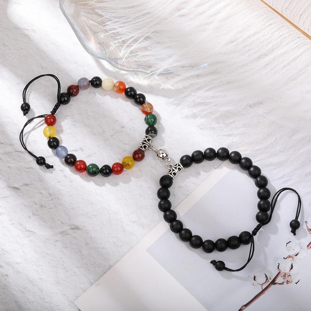 Magnet Couple Bracelets for Woman Men Romantic Heart Matching Lovers Natural Stone Beads Yoga Bracelet Valentine Gift Zircon