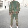 Men Black Cyan Brush Stroke Drip Gradient Print Long Sleeve Sweatshirt Jogger Pants Two Piece Suit