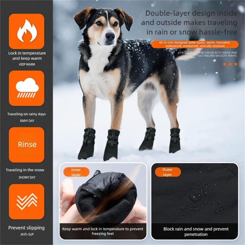 4PCS Dog Boot Water Resistant Antiskid Paws Protecting Comfortable For Big Dogs Various Weather Walking Hiking
