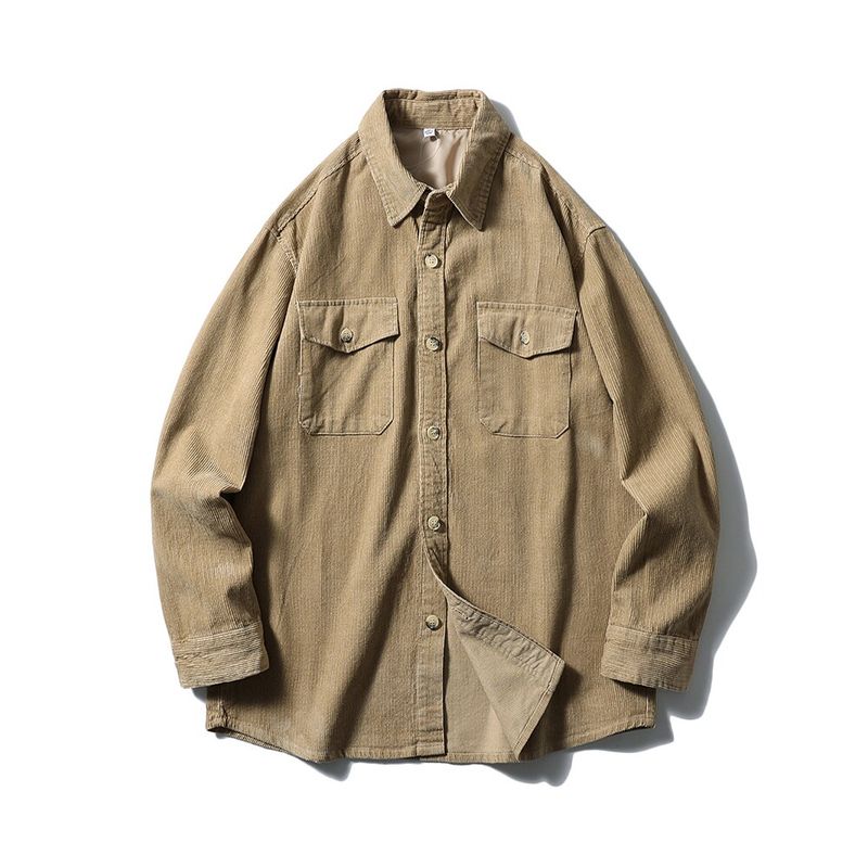 Japanese Retro Corduroy Long-Sleeve Work Shirt Jacket for Men, Autumn and Winter Casual Slim-Fit Foreign Trade Men's Shirt