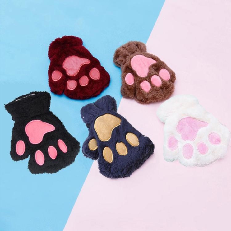 Winter Fingerless Gloves Fluffy Bear for Cat Paw Claw Half Finger Mitten Hand Wa